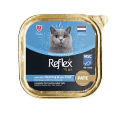 ووم گربه رفلکس پلاس پته با طعم شاه ماهی و ماهی کاد Reflex Plus Pate Cat Food With Herring & Cod وزن ۸۵ گرم