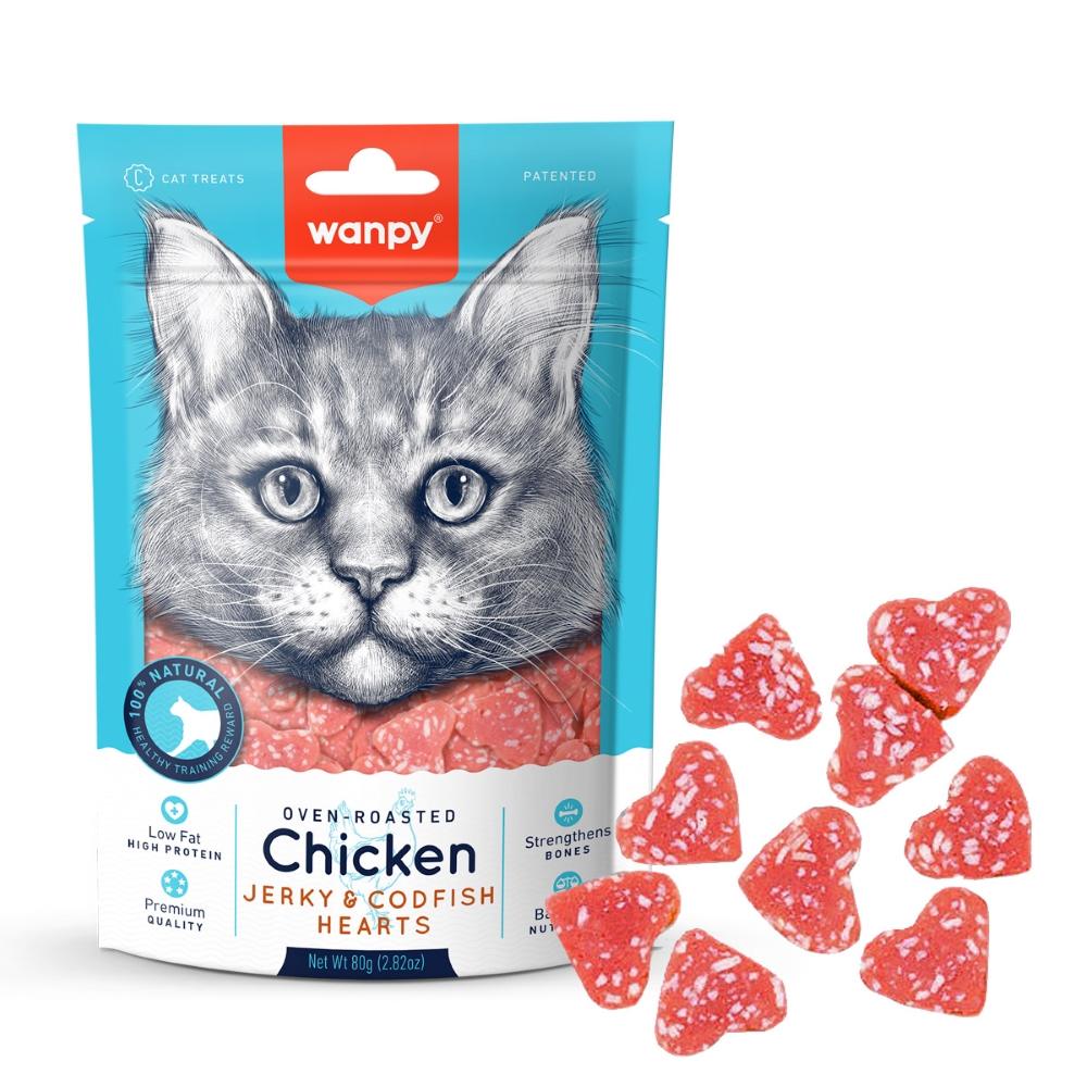 تشویقی گربه ونپی مدل Chicken Jerky & Codfish Hearts وزن 80 گرم